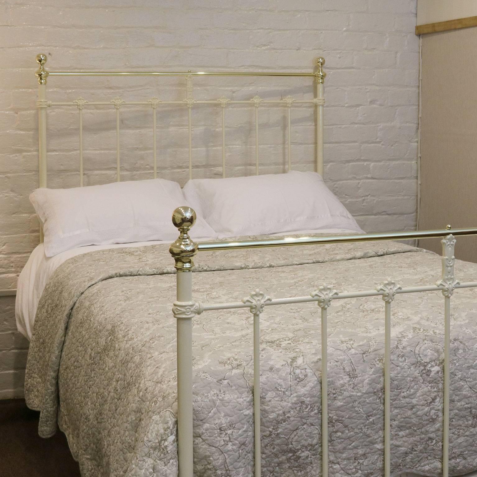 A fine Victorian brass and iron bedstead with decorative castings and straight brass top rail.

This bed accepts a double base and mattress, measures: 54 inches wide, 4ft 6in or 135 cm.

The price is for the bed alone. The base, mattress,