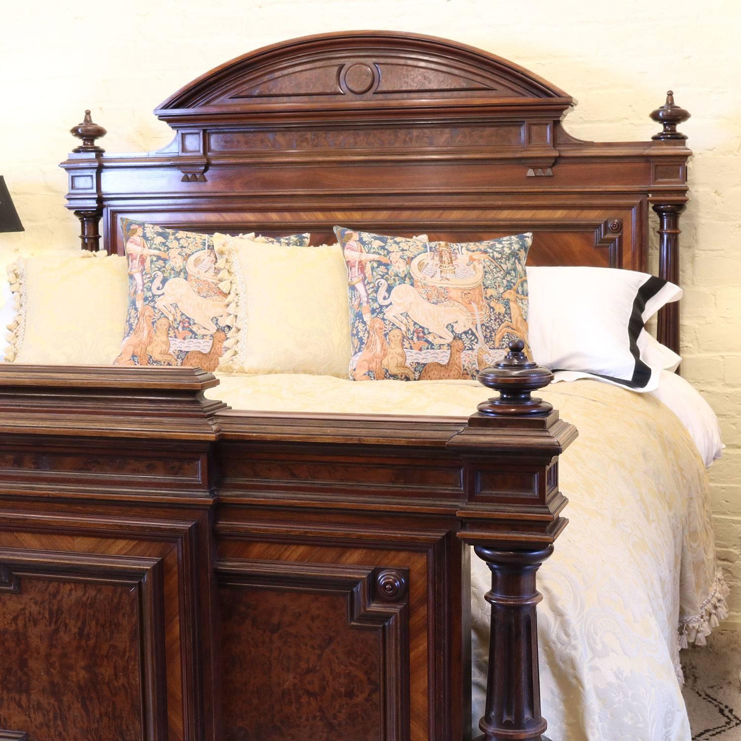 A magnificent rosewood bedstead with superb figured panels and architectural features of turned column posts and elegant arched pediment. This bed is of the highest quality and is one of the finest we have ever handled.

This bed accepts a 72 inch