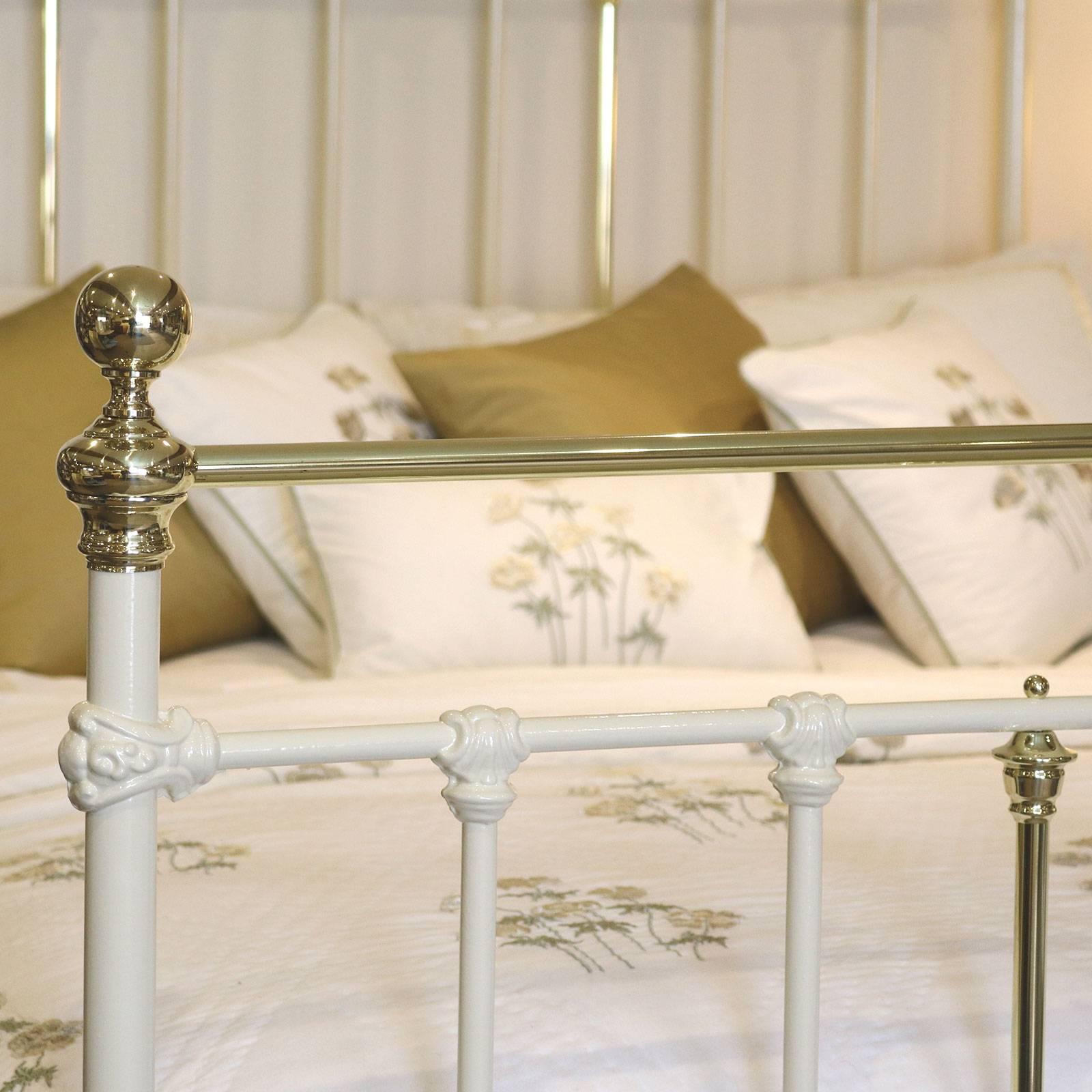Late Victorian Brass and Iron Bed Finished in Cream MK98