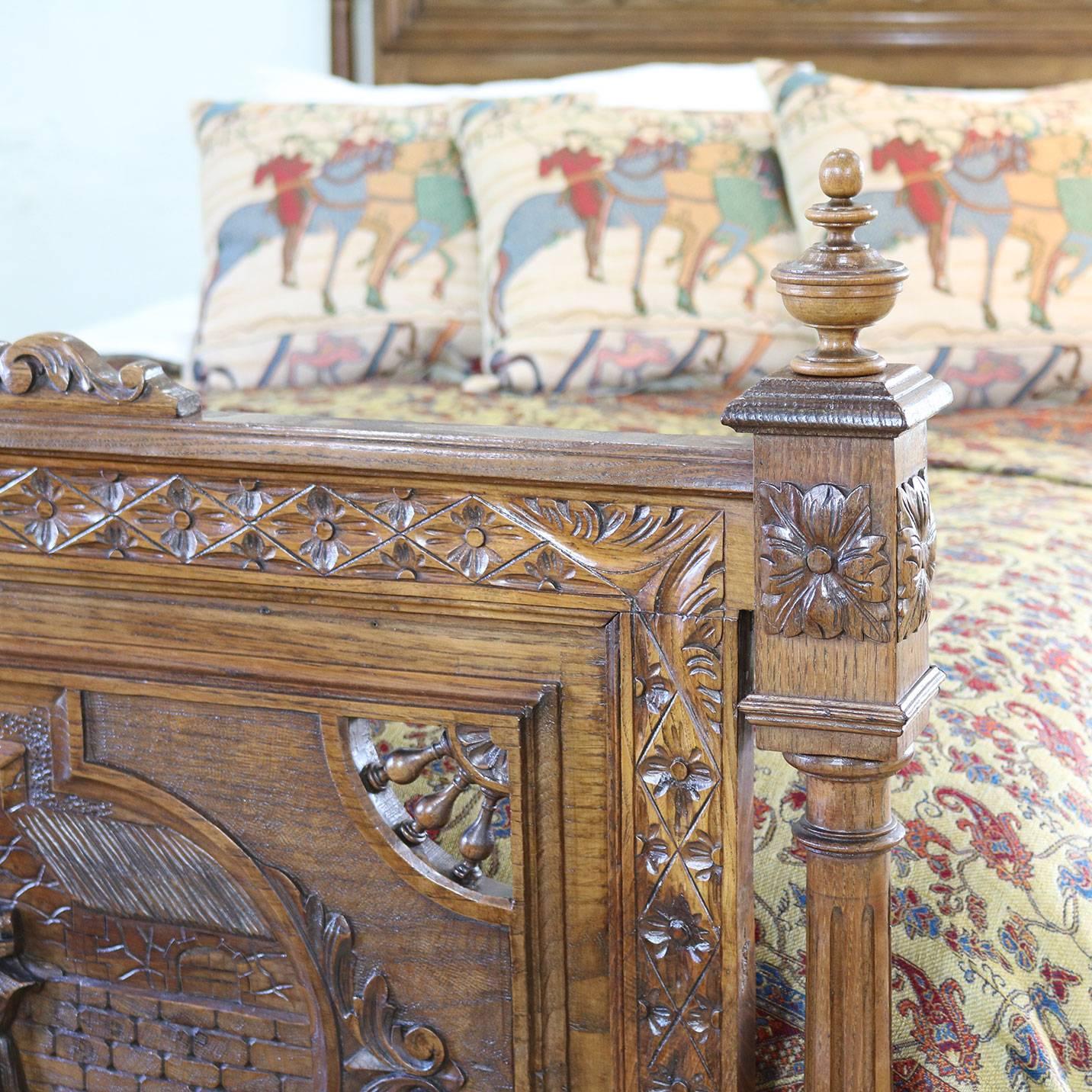 Hand-Carved Carved Oak Breton Bed WK76