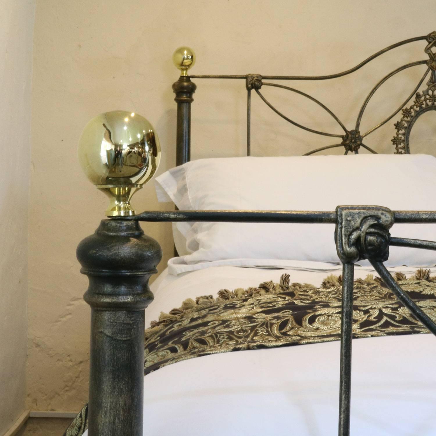 19th Century Cast Iron Bed finished in Green with Gold Highlighting MK118