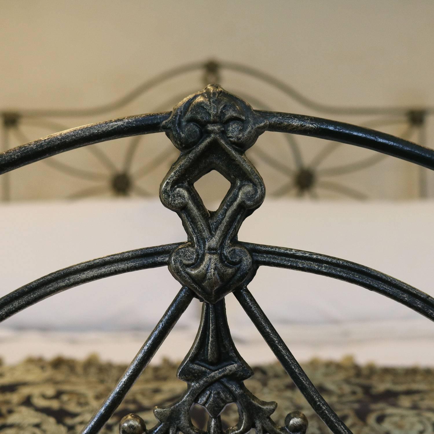 British Cast Iron Bed finished in Green with Gold Highlighting MK118