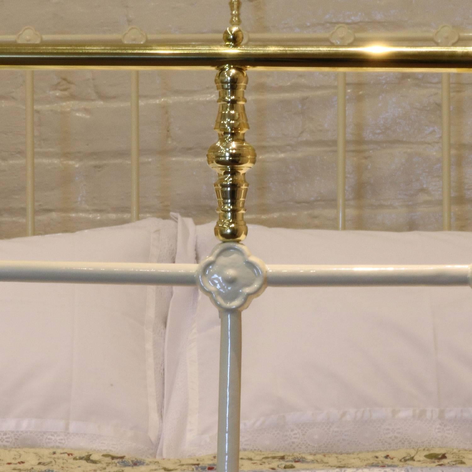 19th Century Cream Cast Iron and Brass Bed MD53