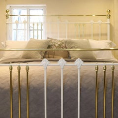 Wide Brass and Iron Bed in White, MSK40
