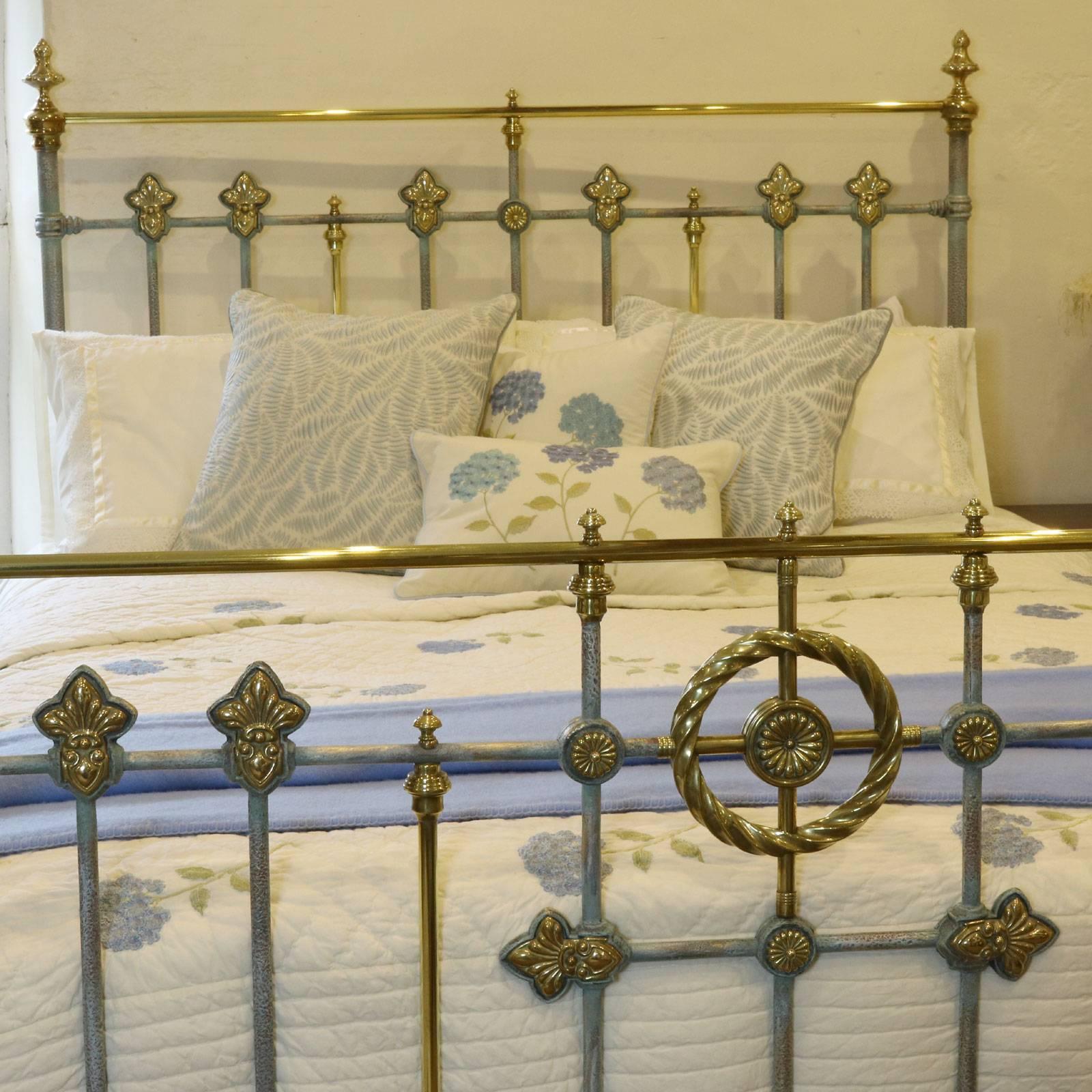 Victorian Blue Verdigris Decorative Brass and Iron Bed