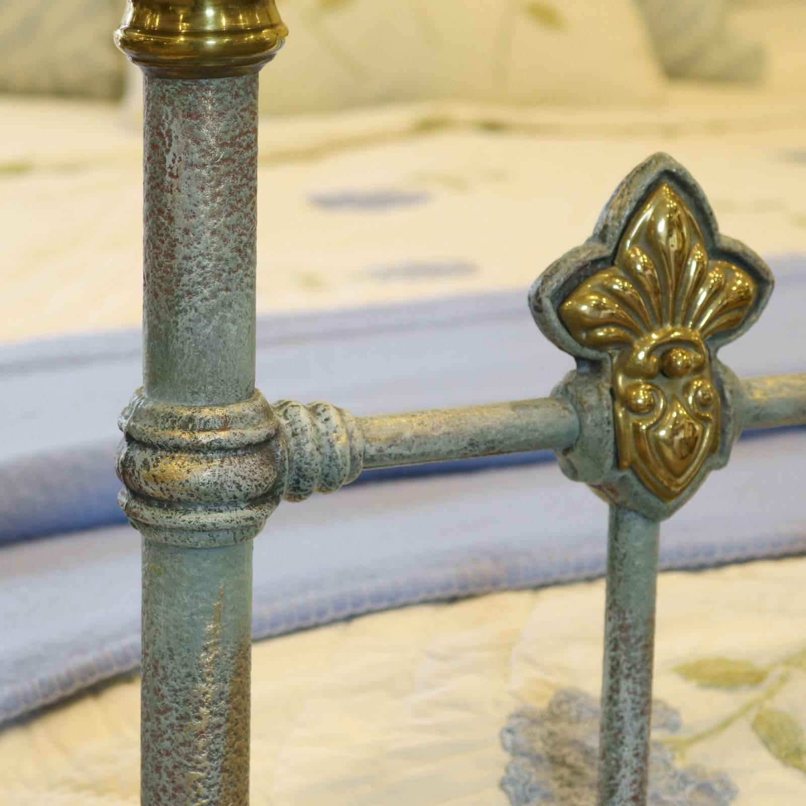 19th Century Blue Verdigris Decorative Brass and Iron Bed