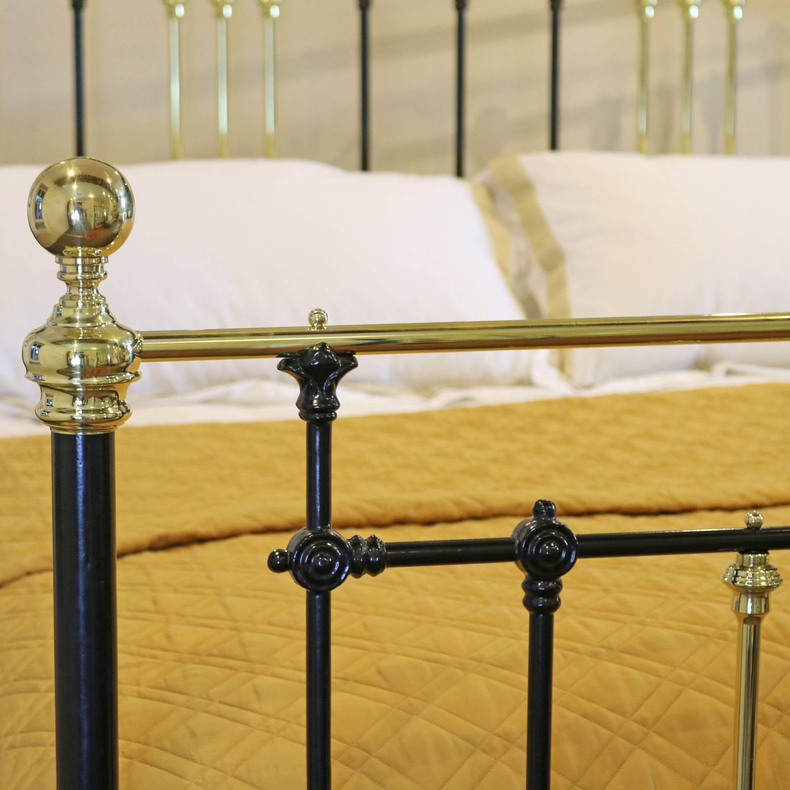 A decorative Victorian bed adapted from an original frame with brass top rails and bars, circa 1890.

This bed accepts a standard super king (6ft x 6ft 6in) base and mattress set.
The price is for the bedstead alone, the base, mattress and