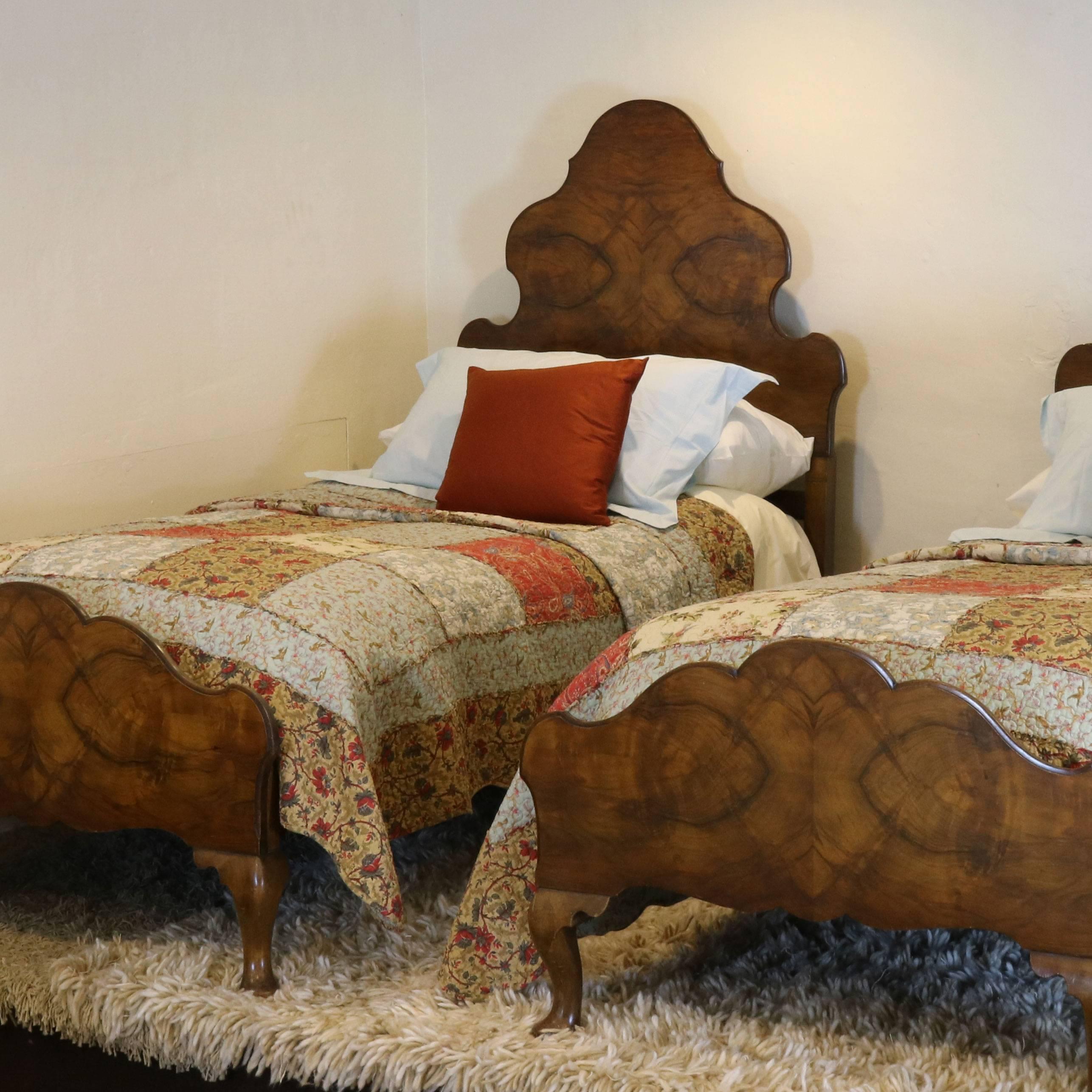 Walnut Matching Pair of Queen Anne Style Single Beds, WPS8