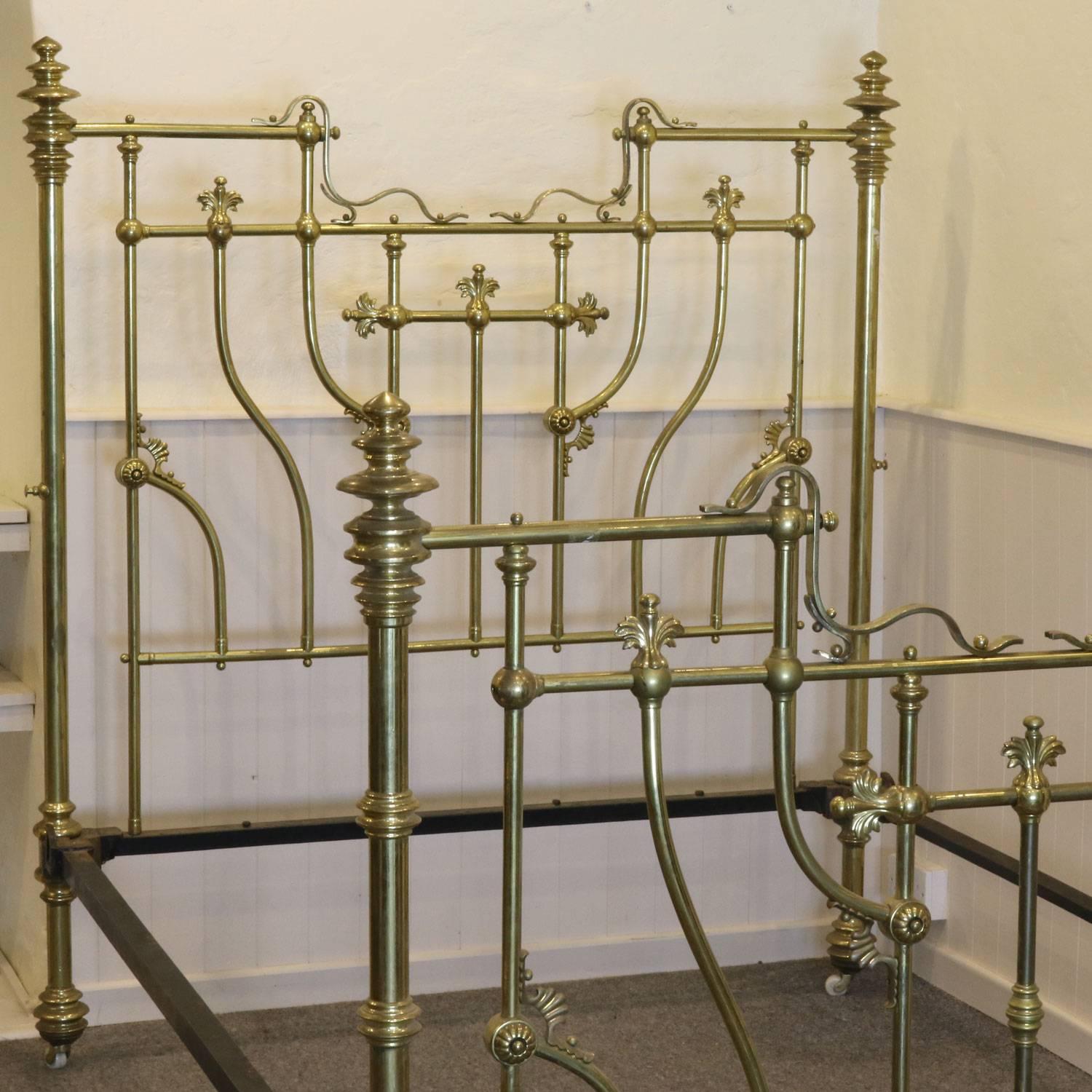 An unusual brass bed from the Victorian era.

The price is for the bedstead frame alone. The base, mattress and bedding are extra and can be provided by Seventh Heaven.

The bed currently accepts a double base and mattress but can be extended to