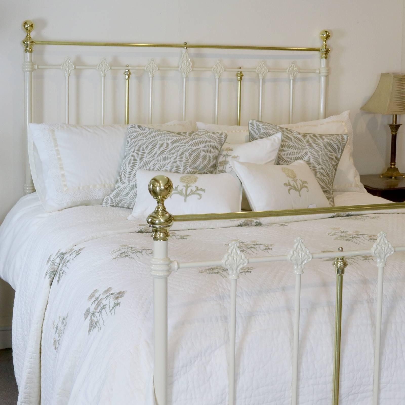 A Victorian brass and iron bed in cream in the British king-size or American queen-size.

The price is for the bed alone, the base, mattress and bedding is extra and can be provided by Seventh Heaven. Measures: 5ft.

