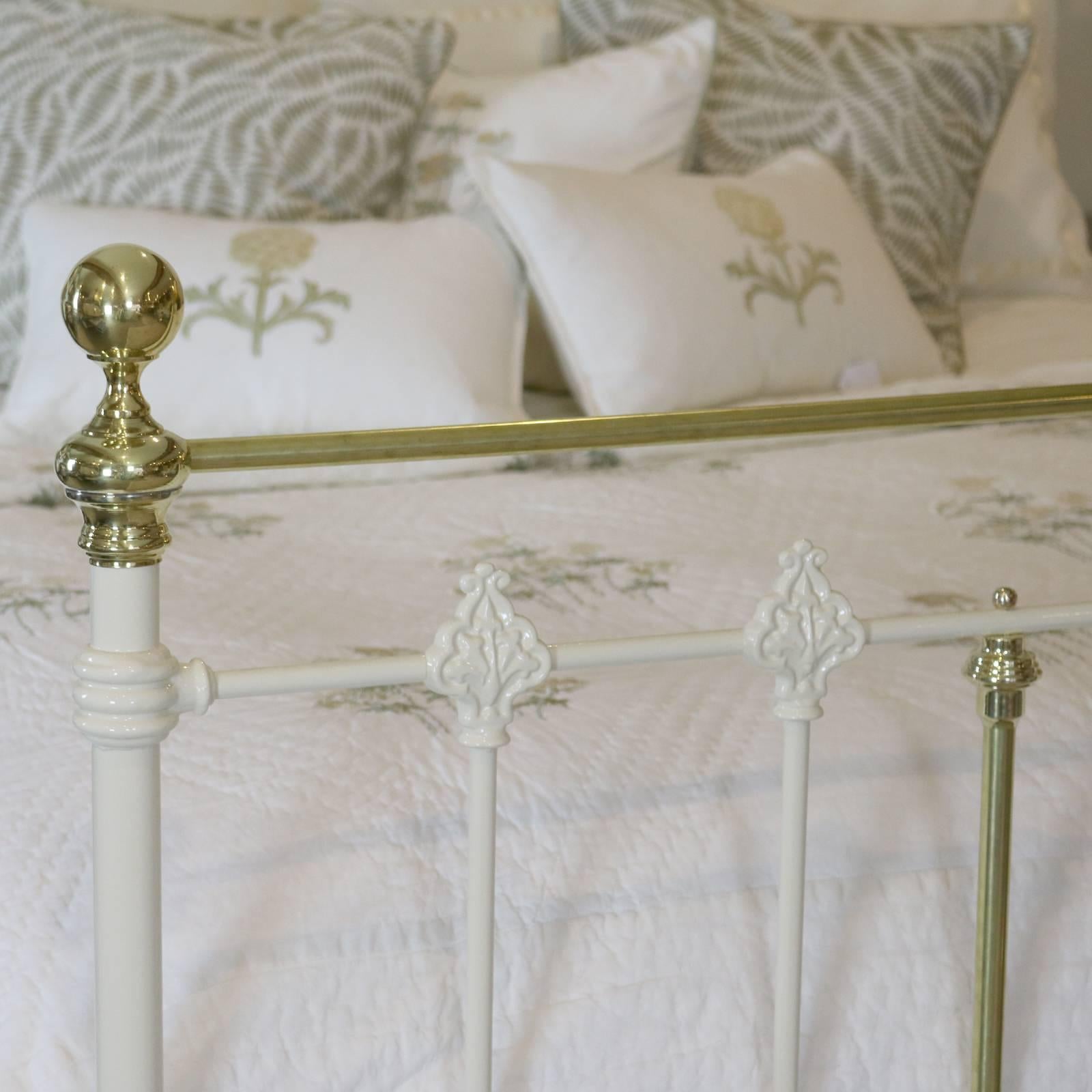 Victorian Wide Brass and Iron Bedstead in Cream