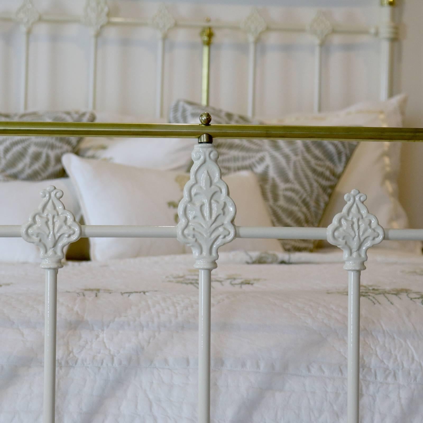 English Wide Brass and Iron Bedstead in Cream