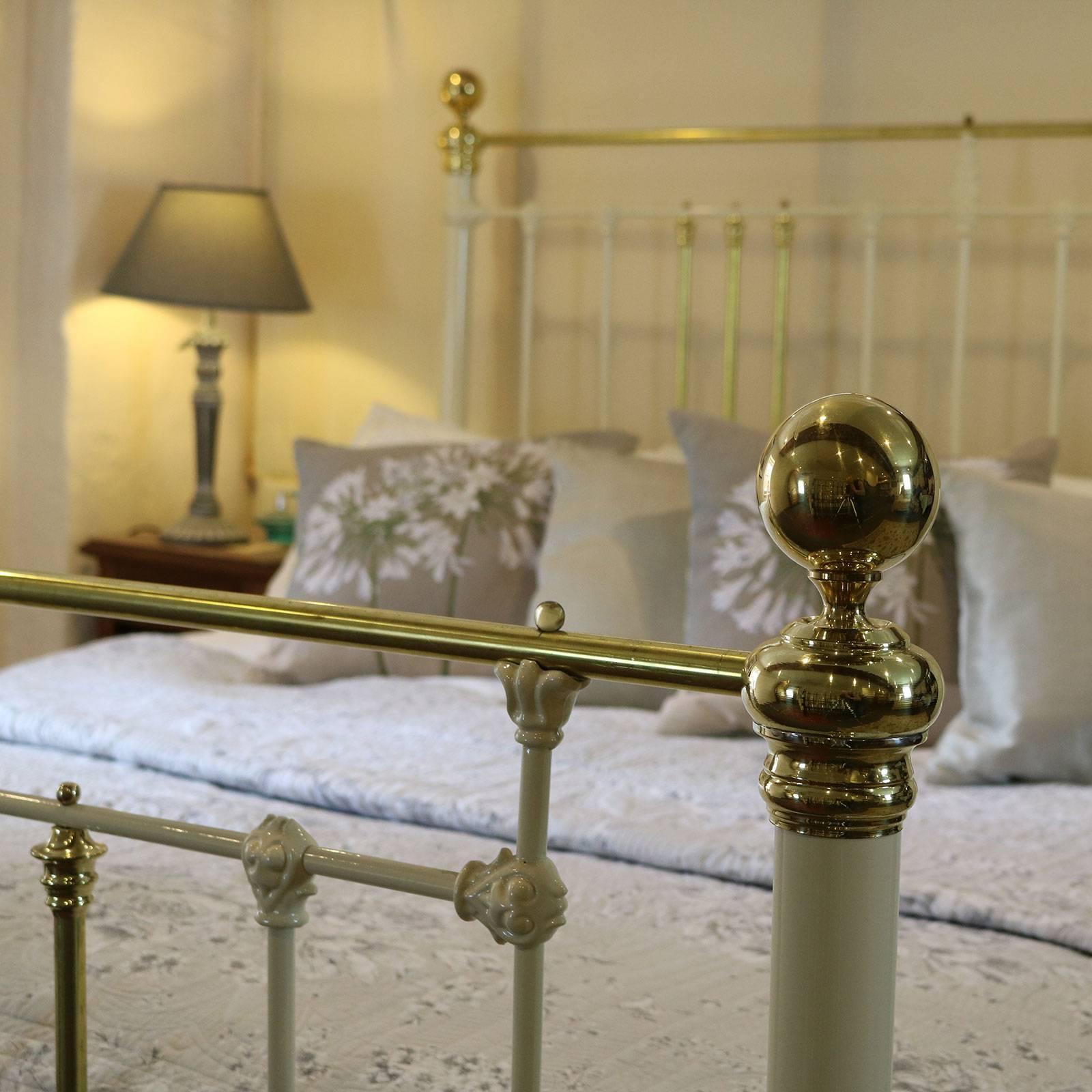 Victorian Wide Brass and Iron Bed in Cream