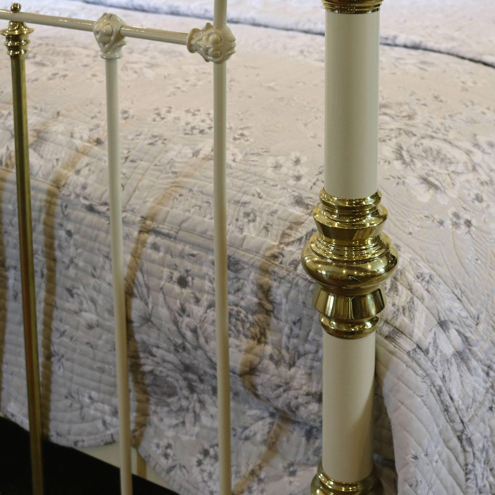 British Wide Brass and Iron Bed in Cream