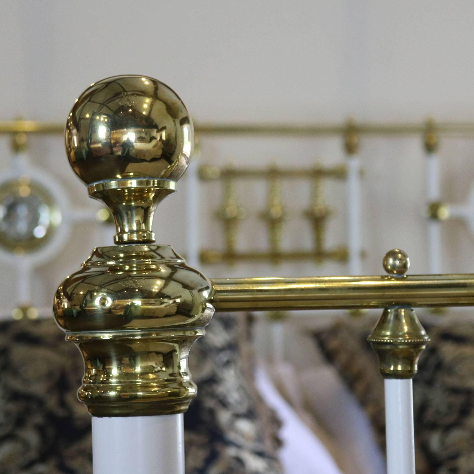 English Wide Decorative Brass and Iron Bed