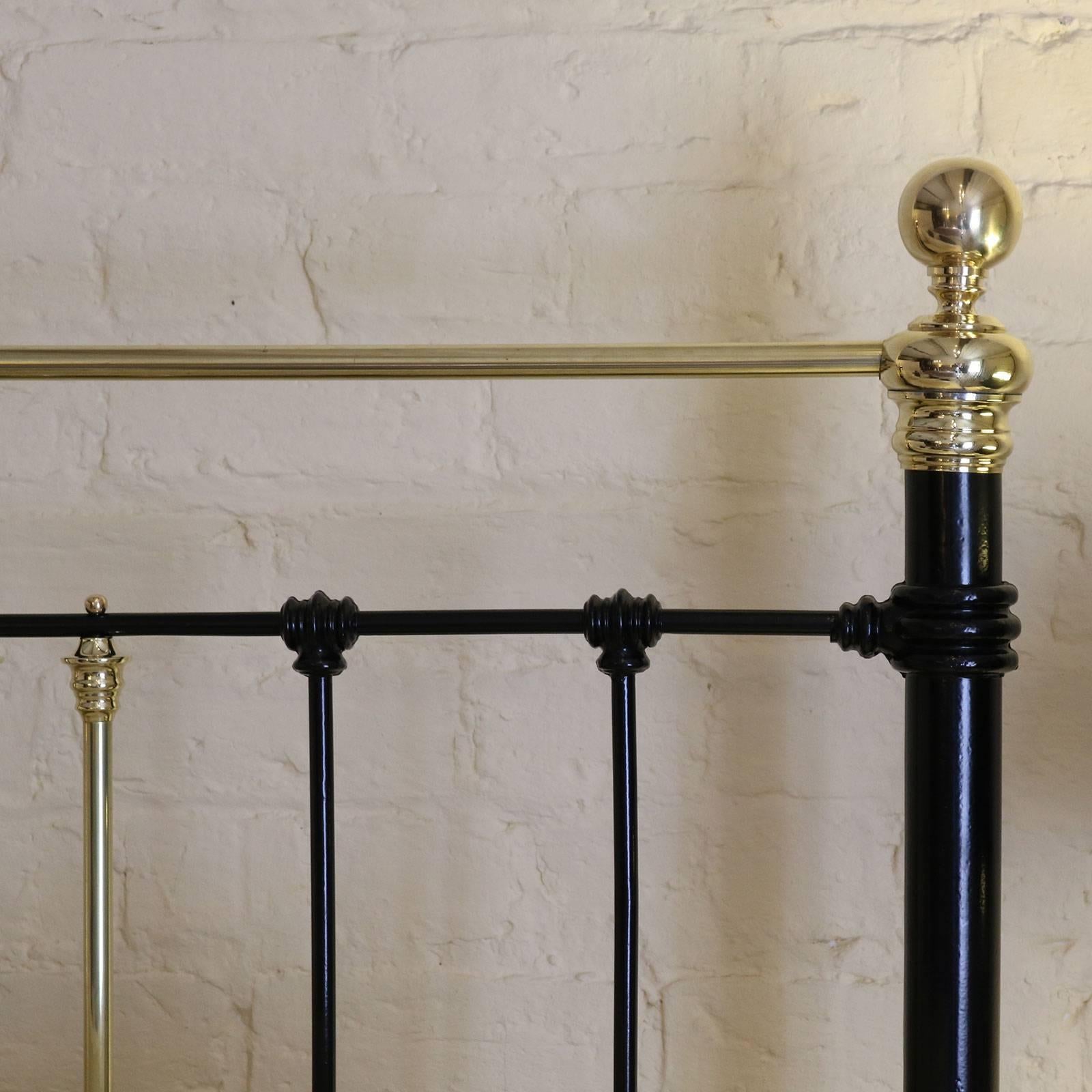 English Wide Brass and Iron Bed in Black, MSK29