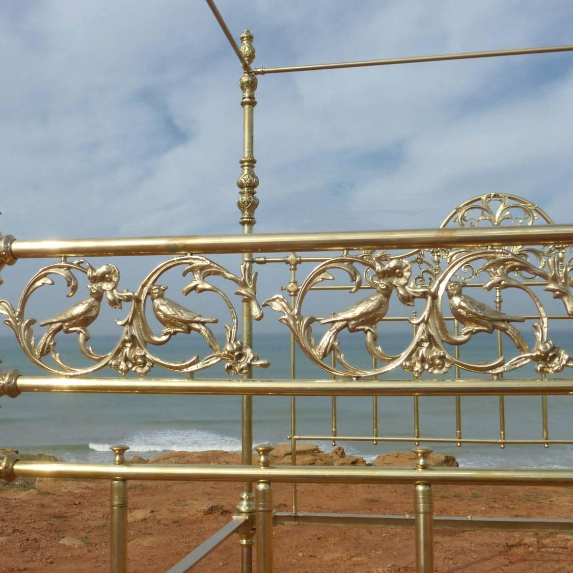 Victorian All Brass Wide Four Poster Bed with Song Bird Castings, M4P21