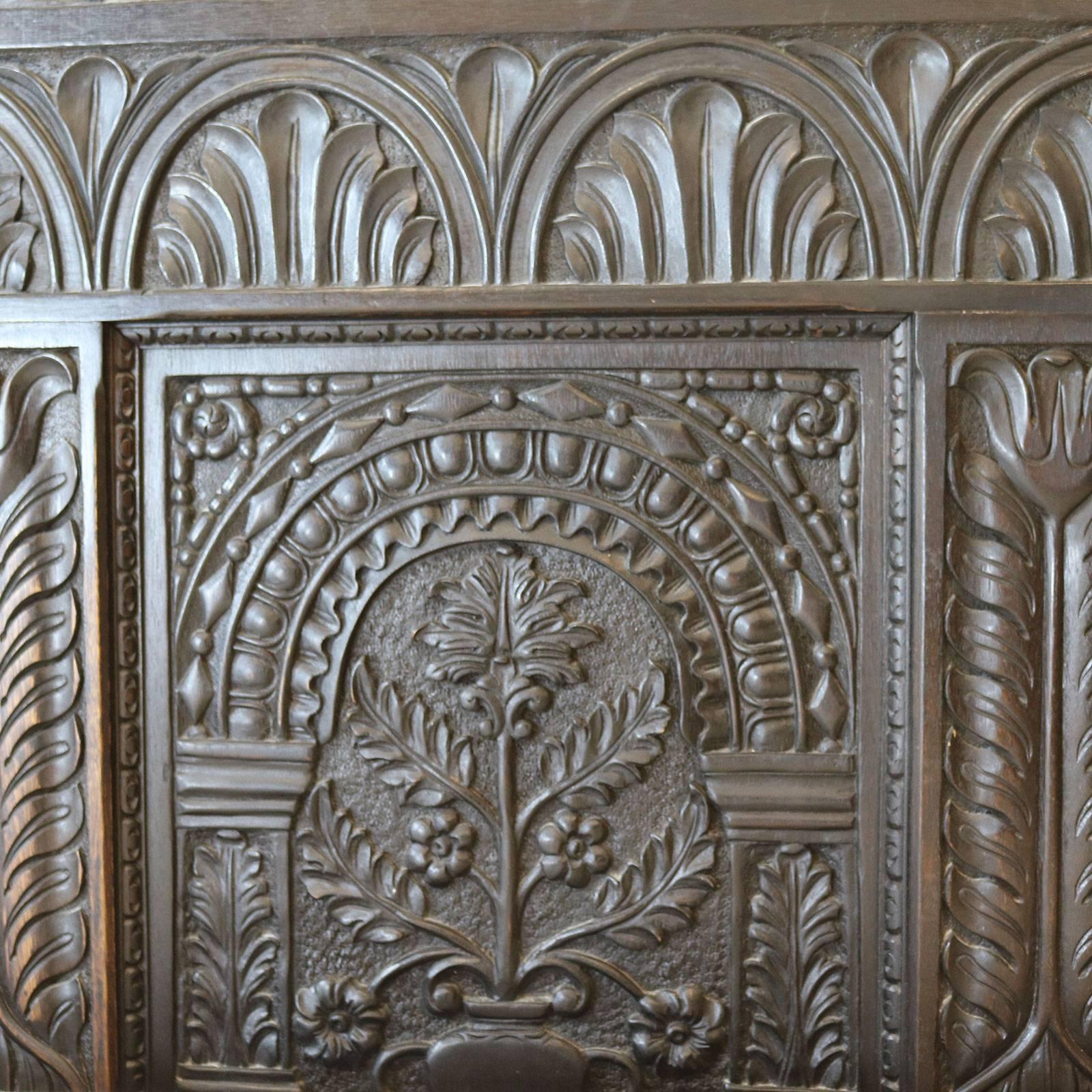 Wide Ebonized Carved Jacobean Style Bed - WSK1 2