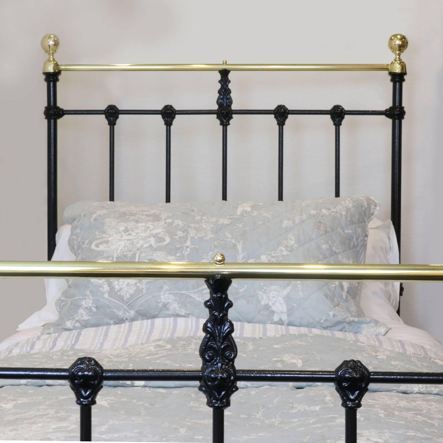 A single Victorian brass and iron bedstead finished in black with a straight brass top rail.

This bed accepts a 3ft wide (36 inches or 90cm) base and mattress set.

The price is for the bed frame alone. The base, mattress, bedding and bed linen
