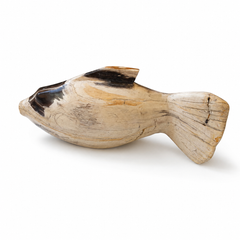 Hand-Carved Petrified Wood Fish Sculpture – 16" Natural Stone Decor