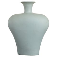 Vintage Matte Blue Glass Vase, Mid-20th Century, Flared Neck Design