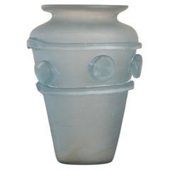 Frosted Aqua Glass Vase, Amphora Shape, Scavo Style, 1970s, Textured