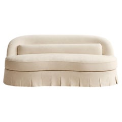 Reign Curved Linen Sofa with Pleated Skirt by Frances Jean (Ecru)