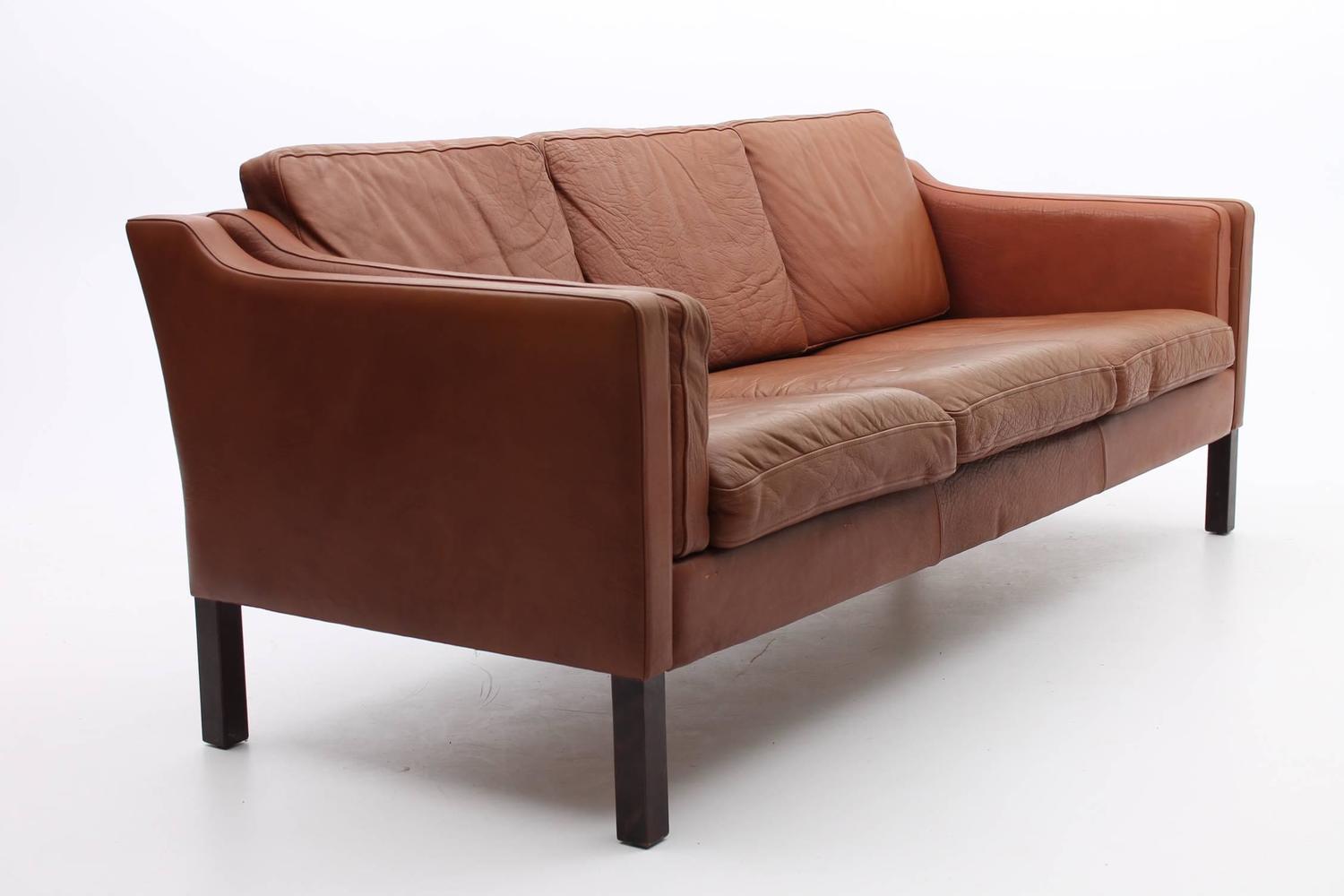 Chestnut Brown Leather Sofa Danish, Mid Century Modern at 1stdibs