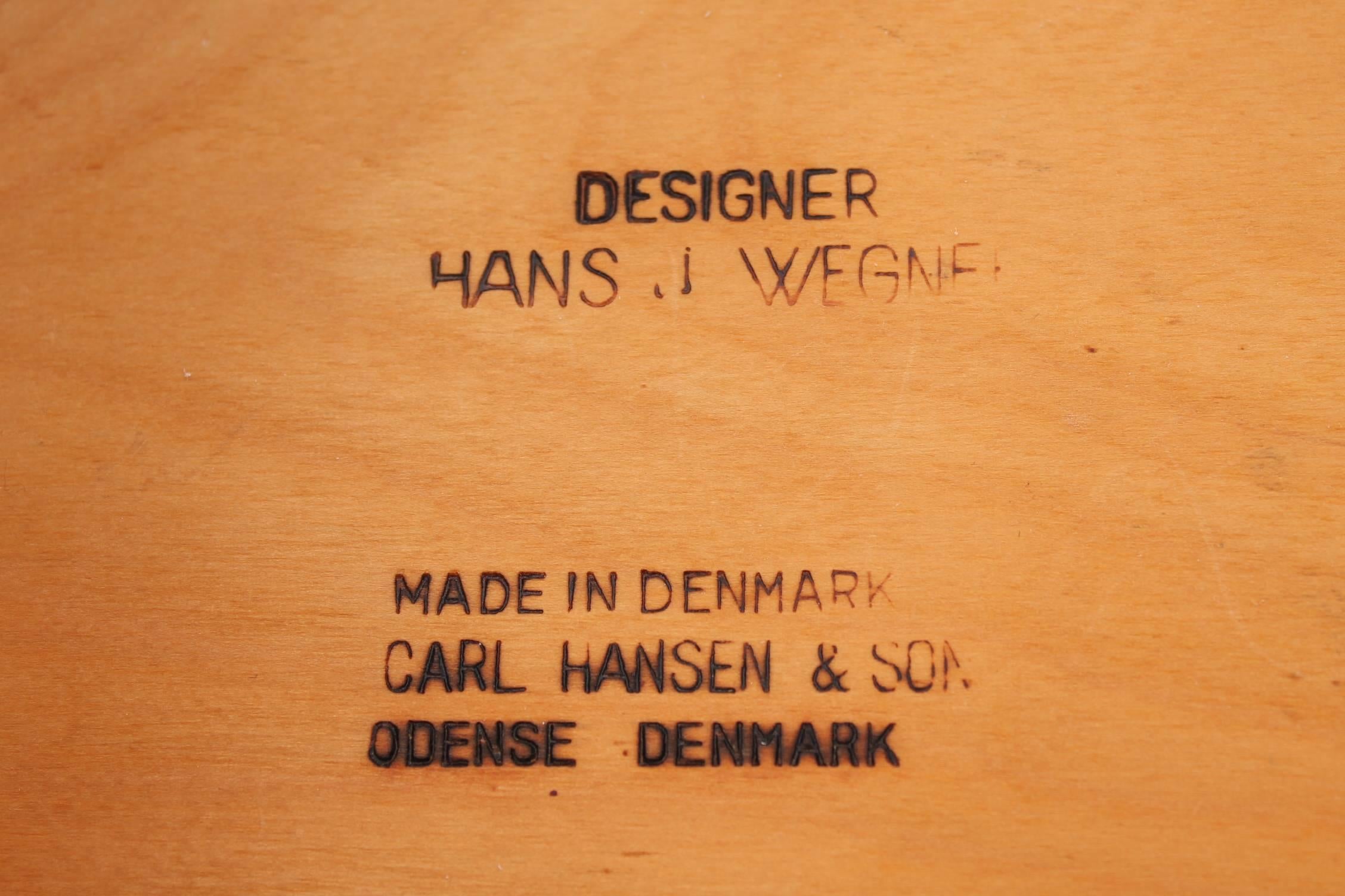 Faux Leather Set of Two Teak and Oak  CH33 Chairs by Hans J Wegner with Cream Leather