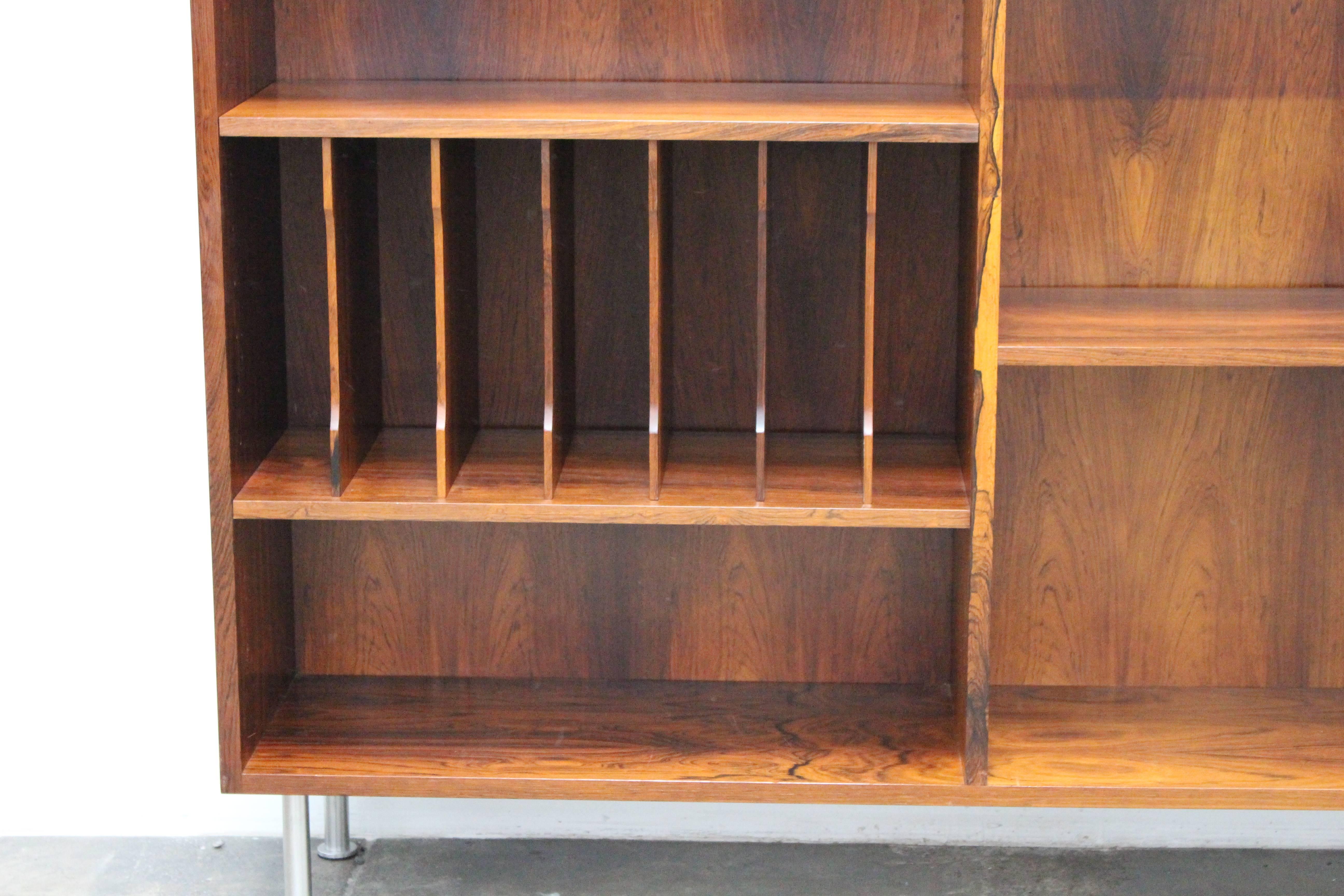 Rosewood Bookcase with Metal Legs, Danish Mid-Century Modern In Excellent Condition For Sale In Houston, TX
