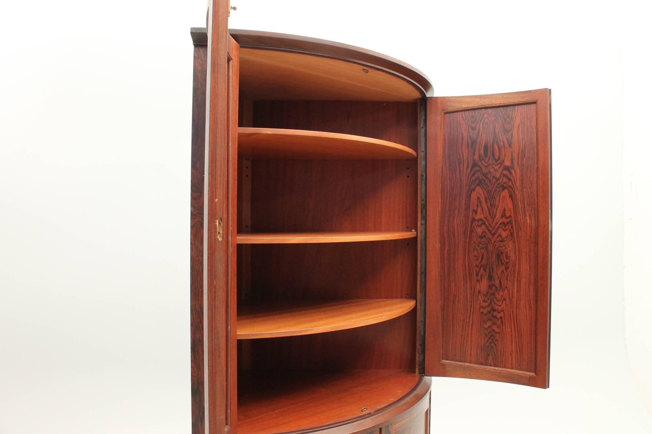 Scandinavian Modern Rosewood Corner Cabinet with Two Storage Sections, Danish, Mid-Century Modern