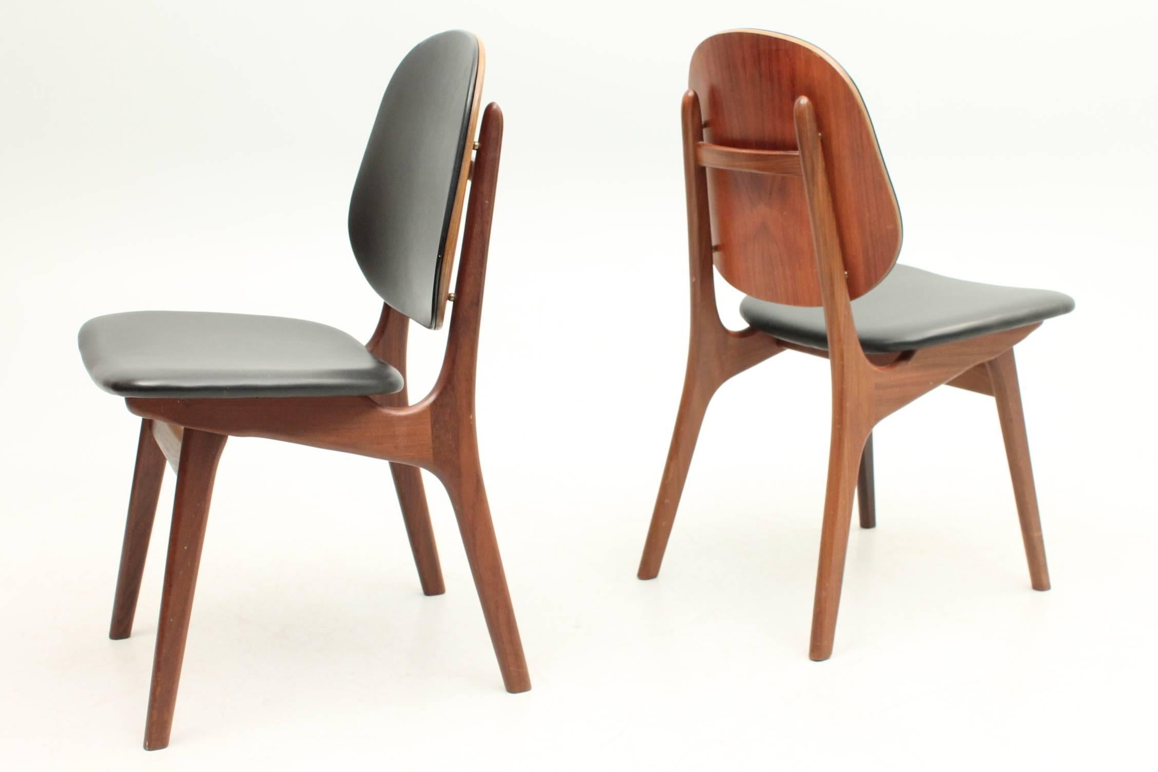 Scandinavian Modern Set of Six Black Leather and Teak Chairs by A. Hovman-Olsen For Sale