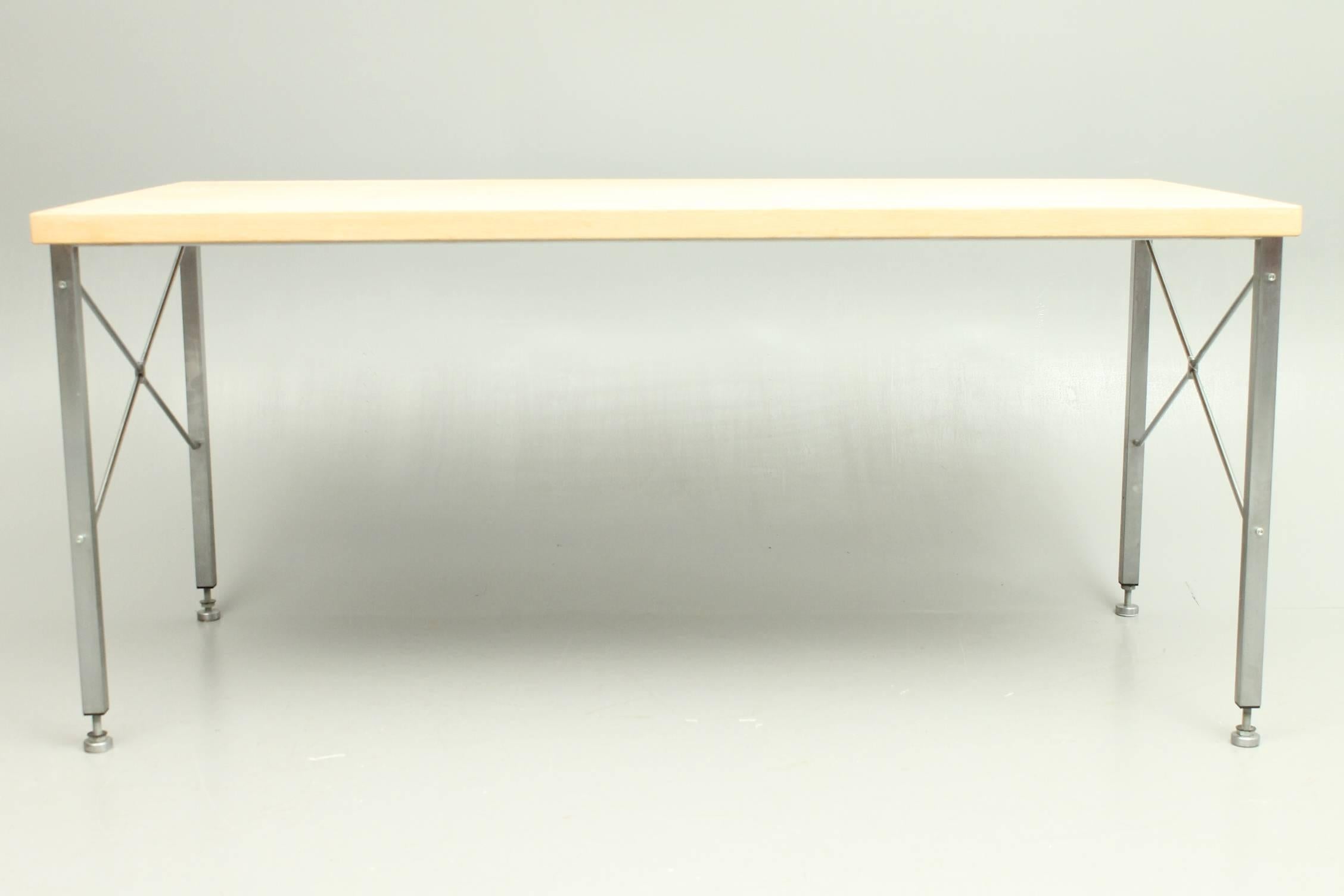 Scandinavian Modern Oak and Steel Desk / Working Table by Hans Wegner for Johannes Hansen For Sale