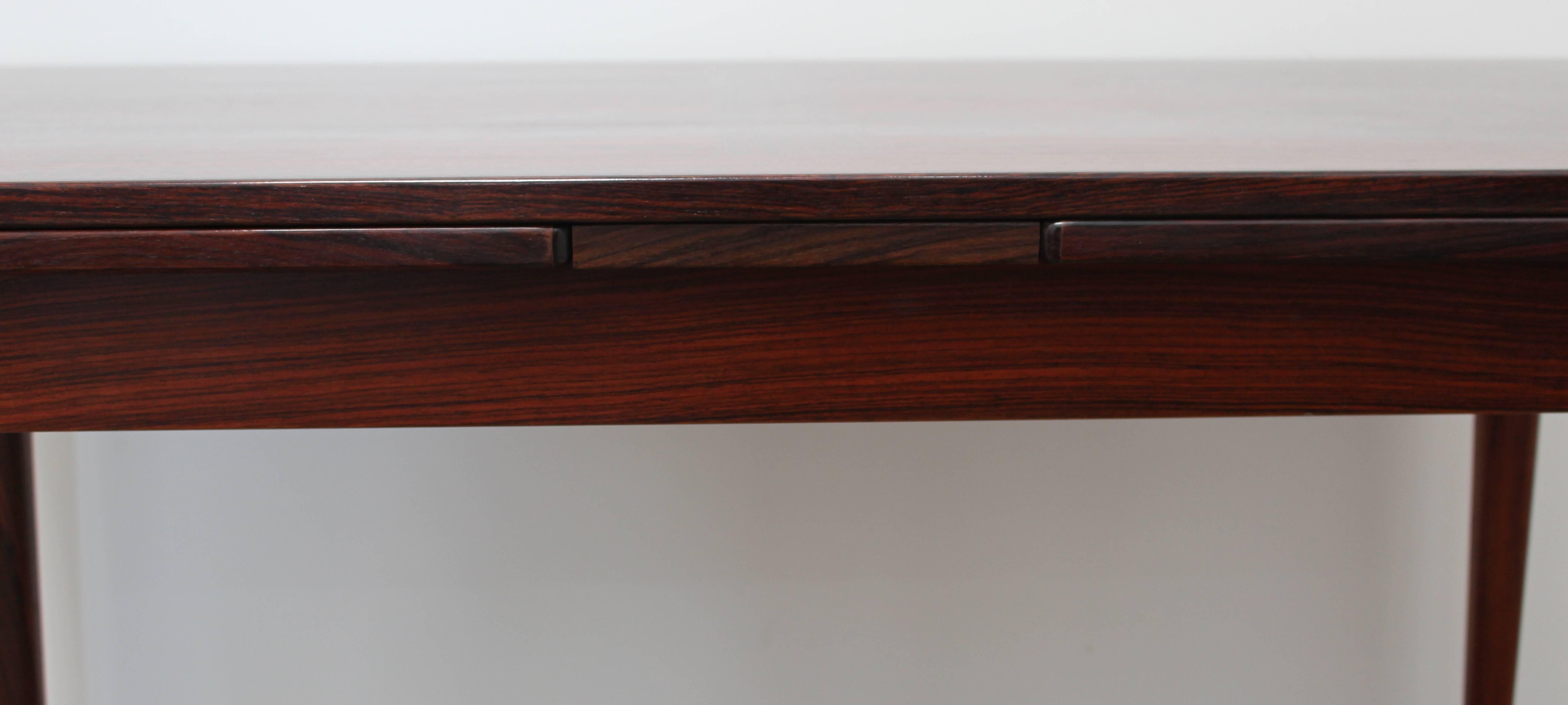 Late 20th Century Scandinavian Modern Rosewood Dining Table or Desk with Self-Storing Leaves For Sale