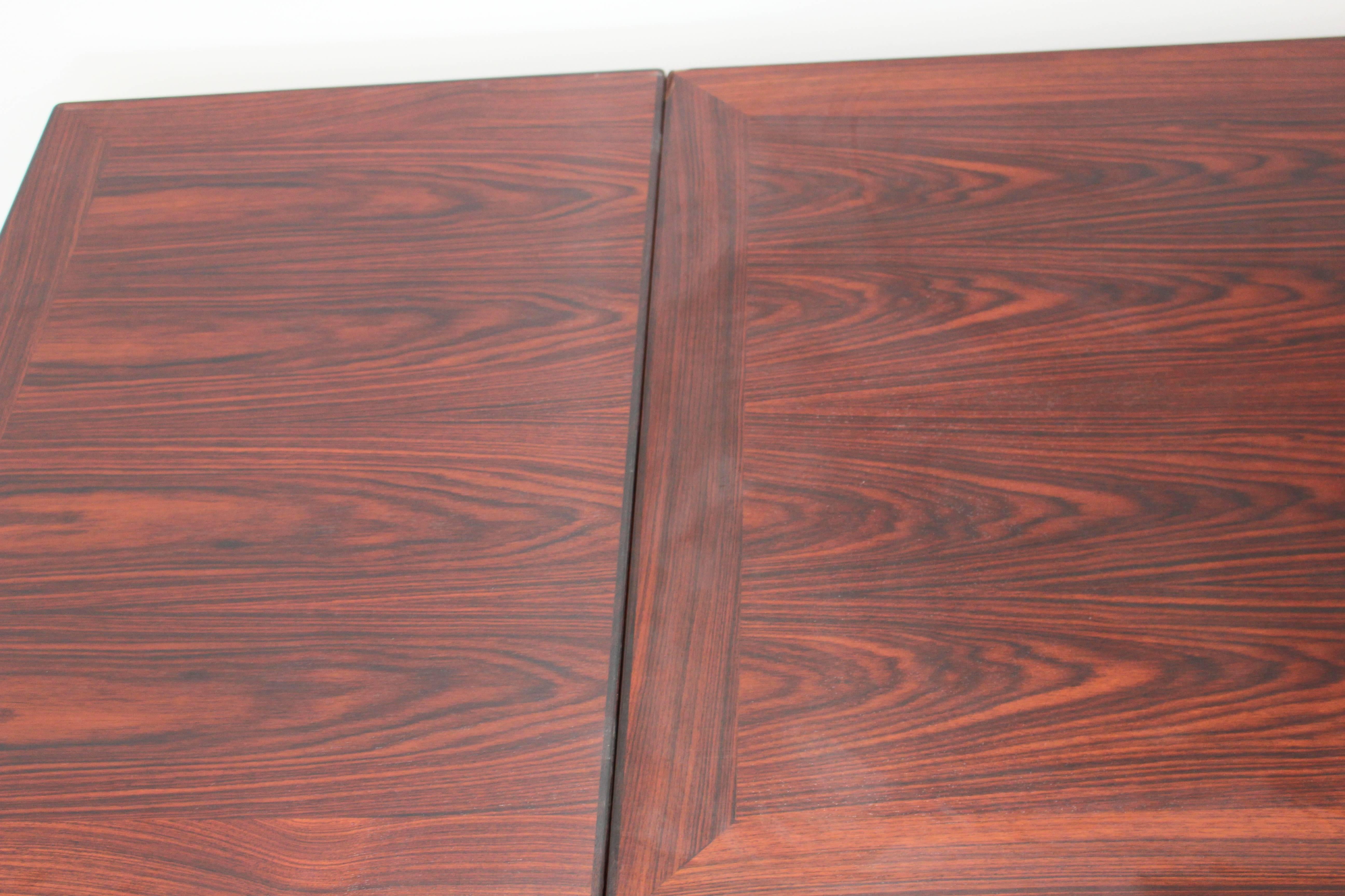 Scandinavian Modern Rosewood Dining Table or Desk with Self-Storing Leaves For Sale 2