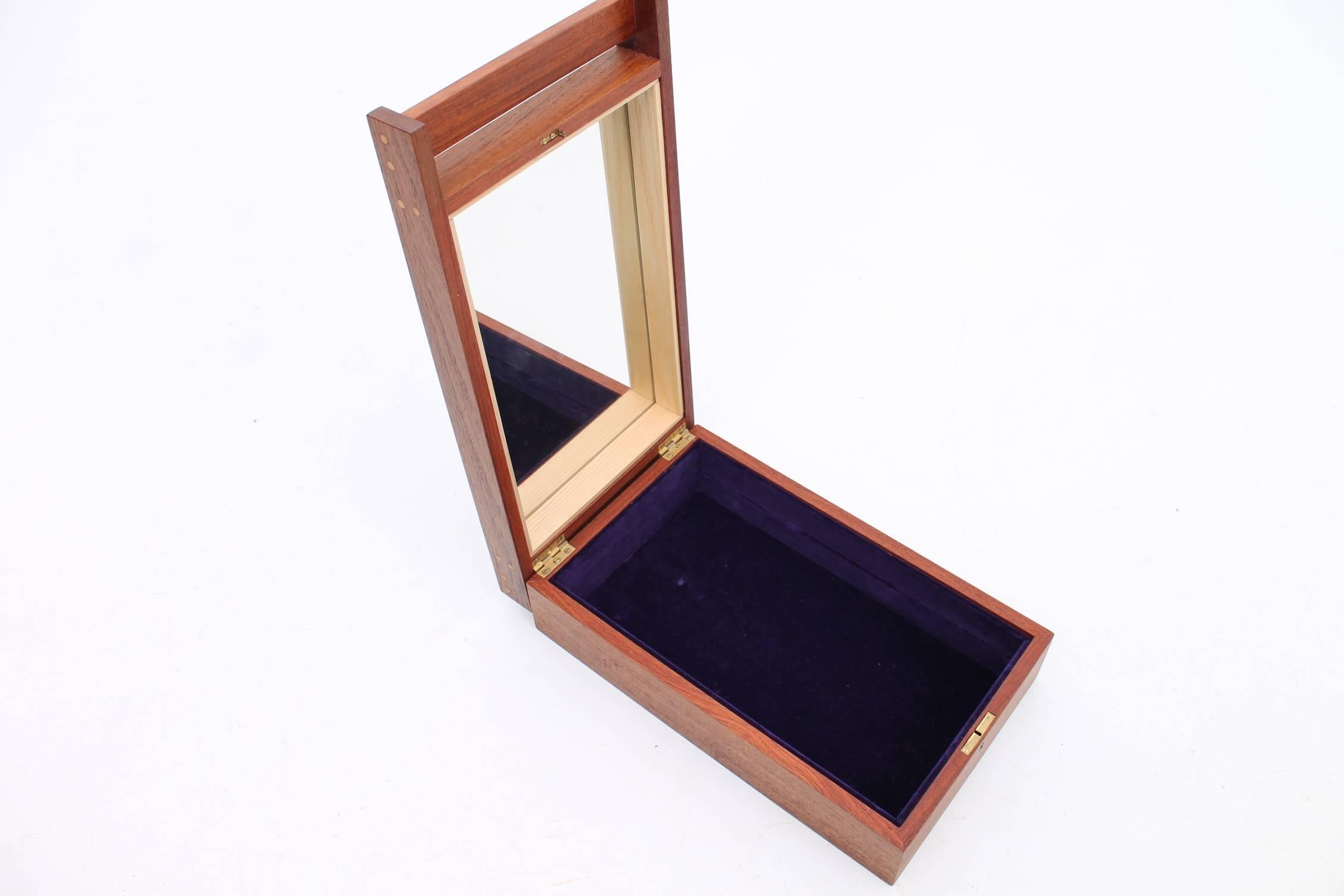 Danish Teak and Black Leather Jewelry Box by Aksel Kjersgaard for Odder Furniture For Sale