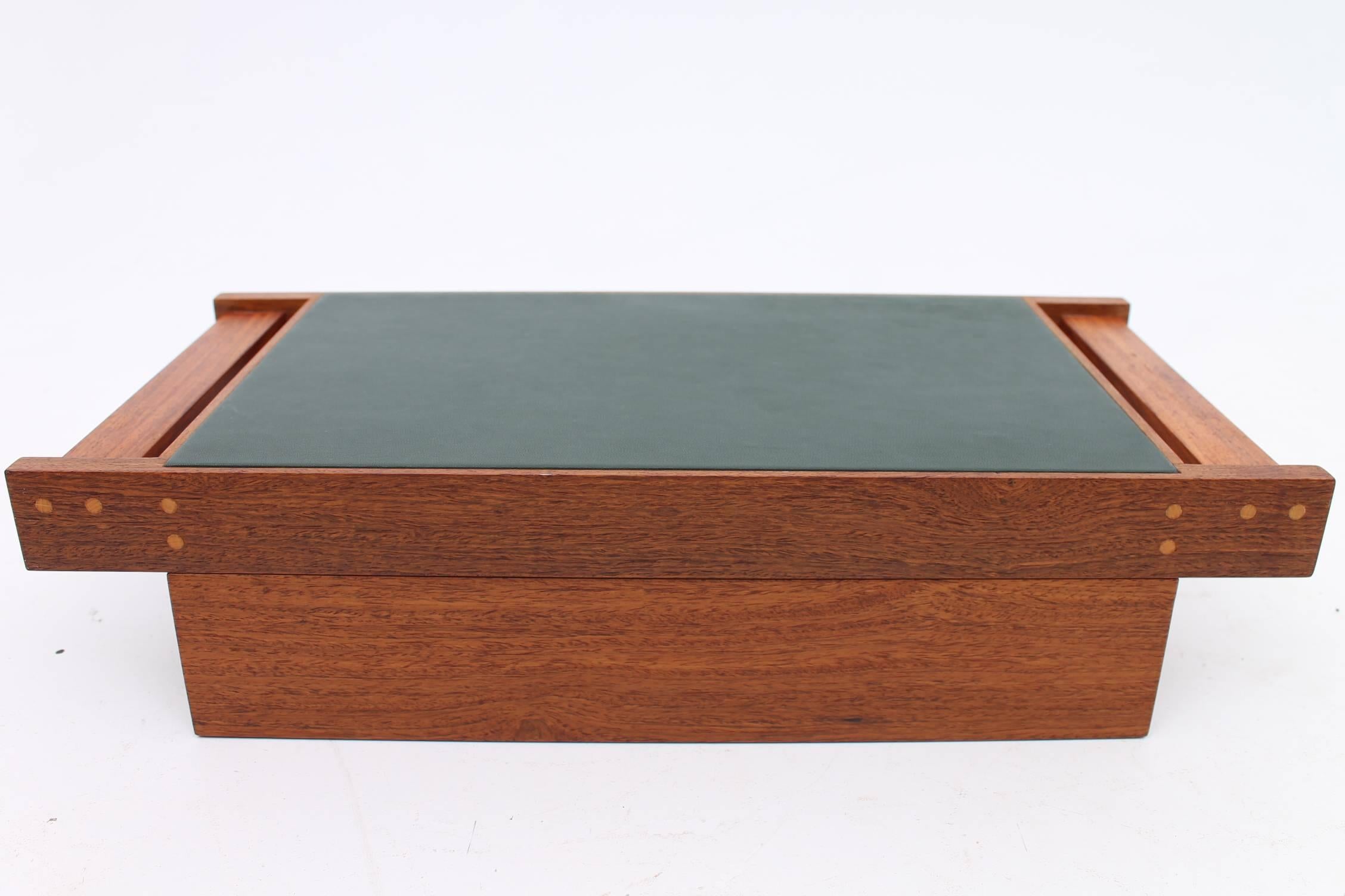 Scandinavian Modern Teak and Black Leather Jewelry Box by Aksel Kjersgaard for Odder Furniture For Sale