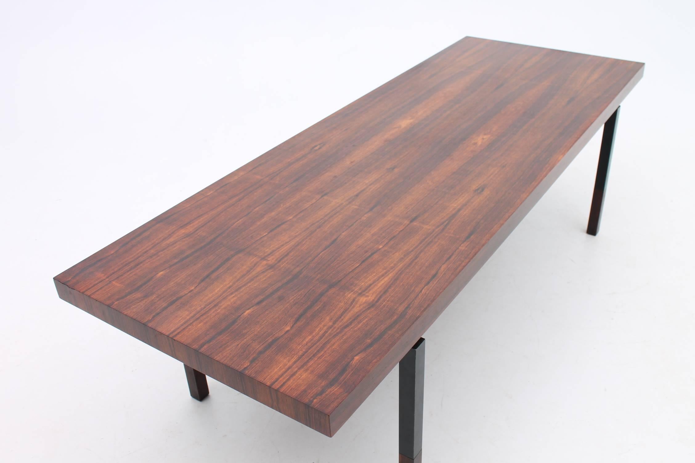 Scandinavian Modern Rosewood Coffee Table with Steel Legs by HW Klein for Bramin Mobler For Sale