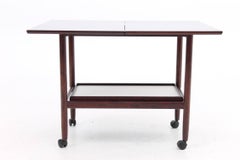 Flip Top Rosewood Rolling Bar Cart Scandinavian Mid-Century Modern