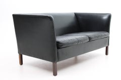 Black Leather Loveseat by Hans Olsen for CS Møbler, Scandinavian Modern