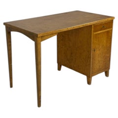 Finnish Mid-Century Birch Writing Desk with Locking Cabinet and Drawer, 1950s