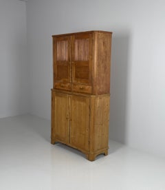 Finnish 19th Century Antique Pine Cabinet, Two-Part Cupboard