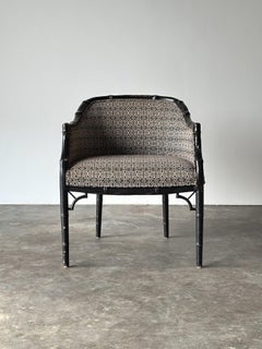 Vintage-Sessel mit gerückter Rückenlehne aus schwarz lackiertem Bambusimitat