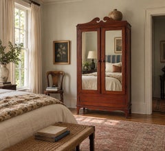 Late 19th Century Antique Mahogany Wardrobe Armoire with Original Mirrors