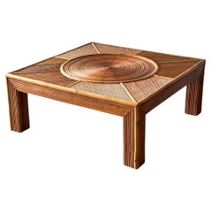 Table basse en rotin « Sunburst », attribuée à Vivai Del Sud, Italie, années 1970
