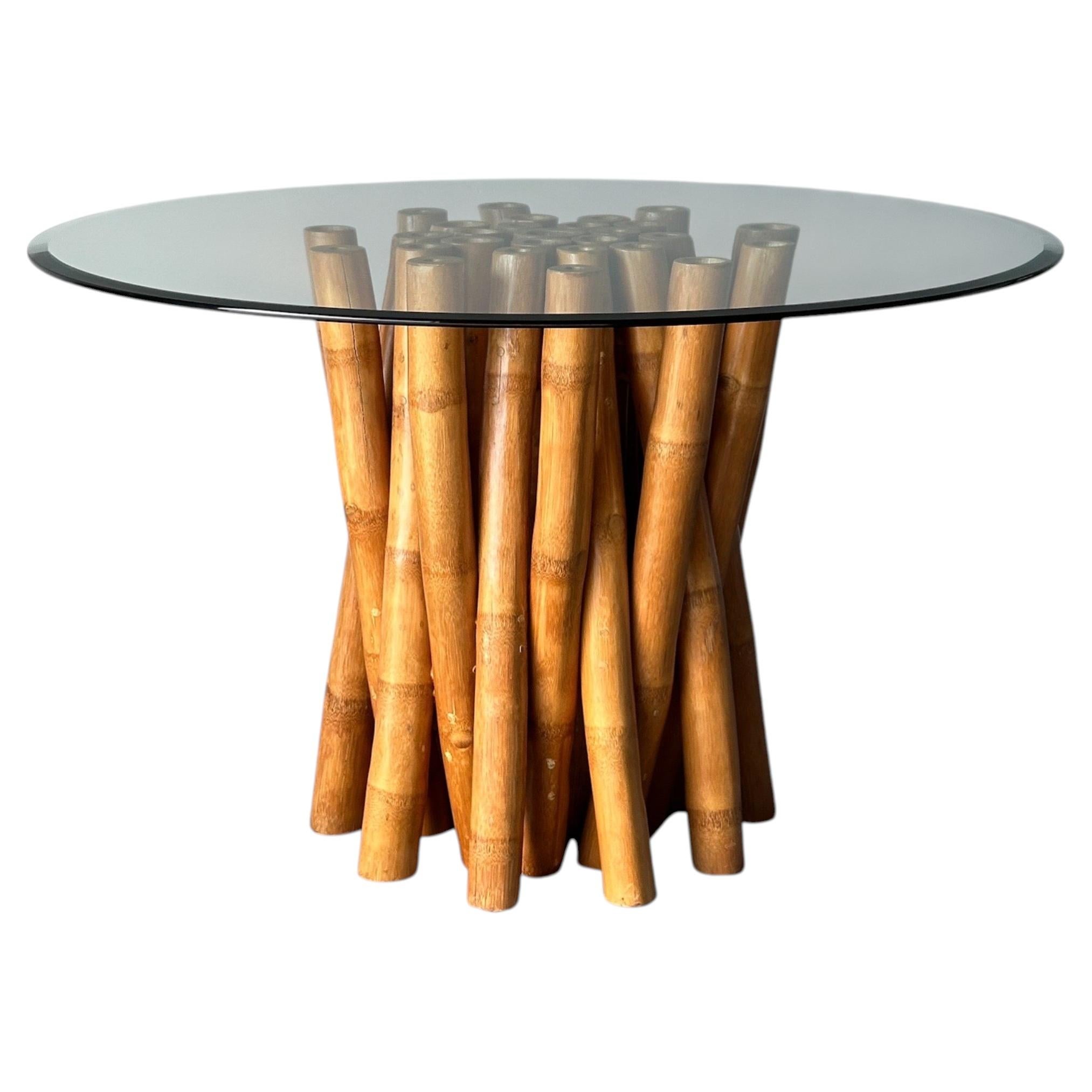 Bundled Bamboo Glass-Top Dining Table, Attributed to Budji Layug, 1970s For Sale