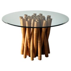 Bundled Bamboo Glass-Top Dining Table, Attributed to Budji Layug, 1970s
