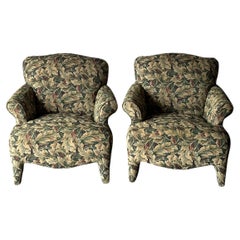 Paire de fauteuils club postmodernes vintage des années 1990, tapisserie « Sage Acanthus » d'Angelo Donghia