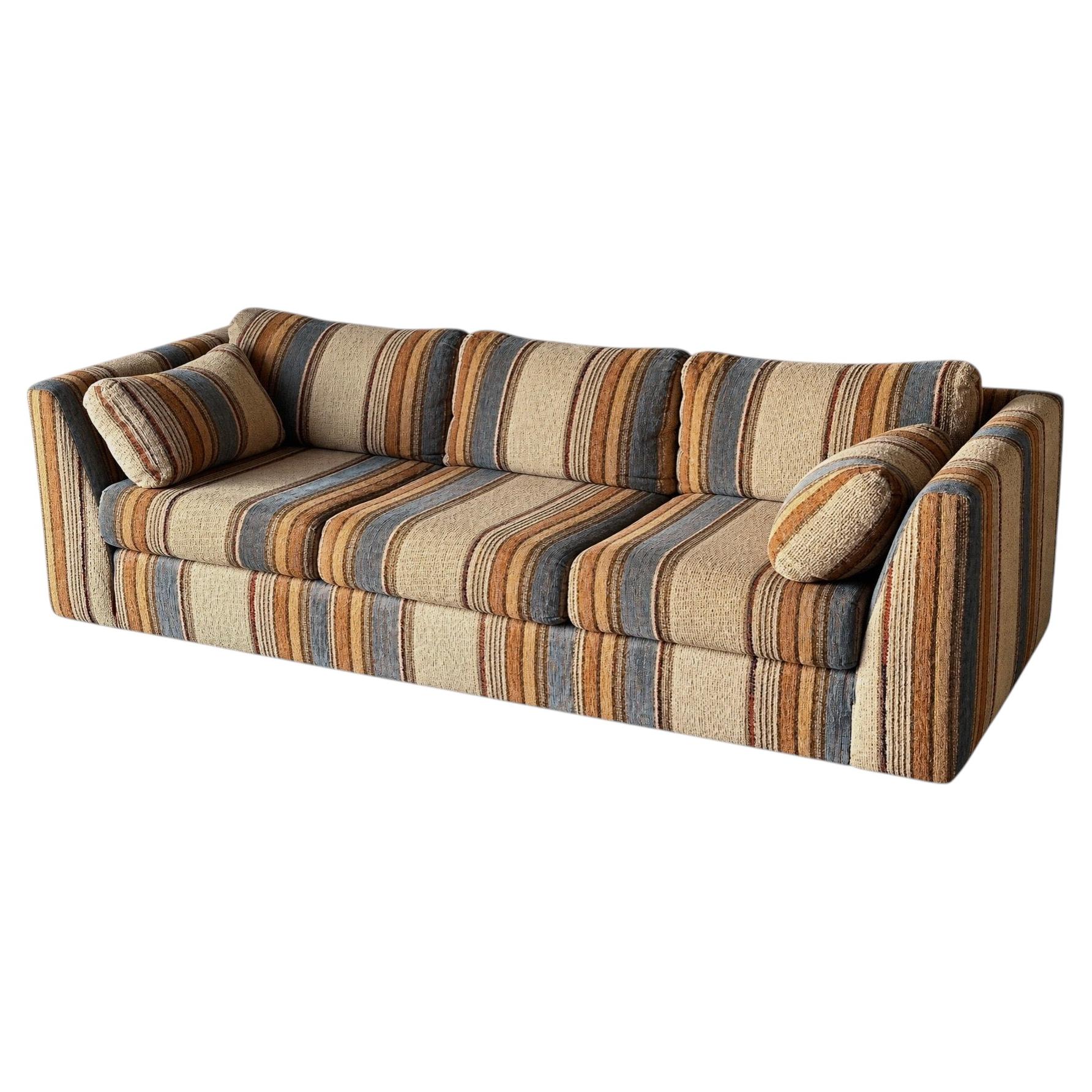 1970s Striped Woven Upholstery Three-Seat Sofa