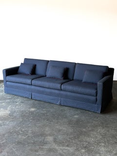 1960s Vintage Mid-Century Navy Jacquard Skirted Tuxedo Sofa